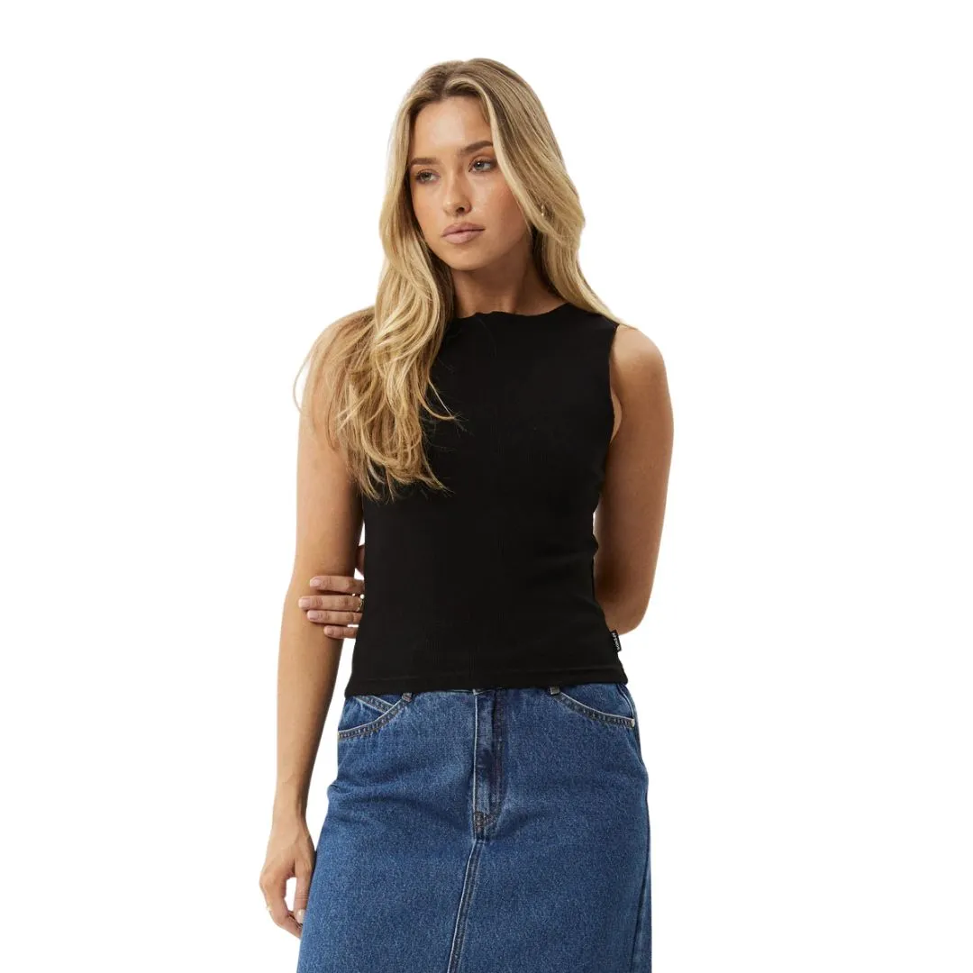 Afends Peony Hemp Ribbed High Neck Tank - Black
