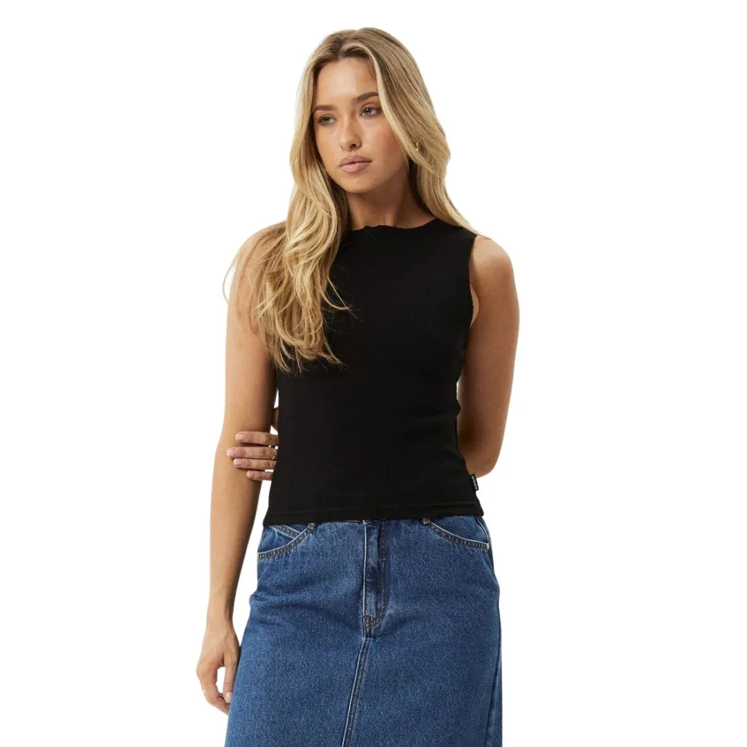 Afends Peony Hemp Ribbed High Neck Tank - Black