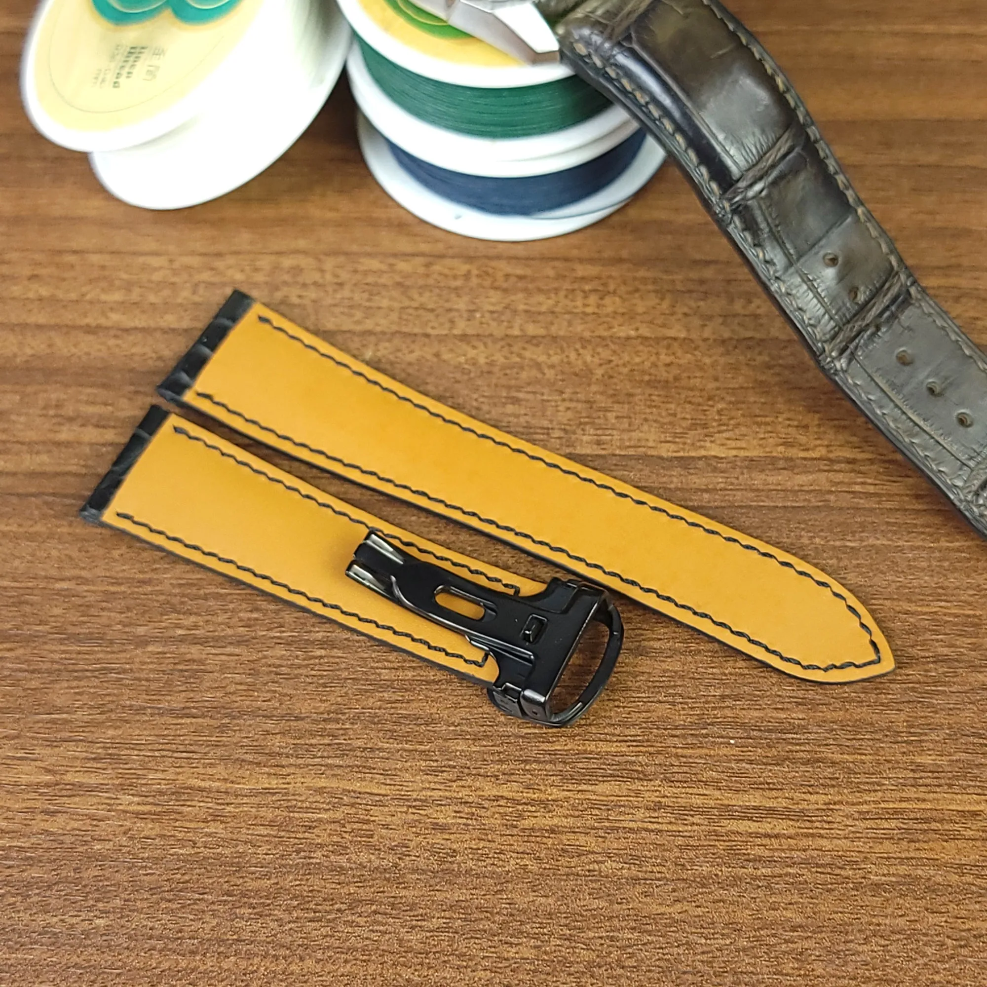 Black Genuine Alligator Leather Cartier Watch Strap