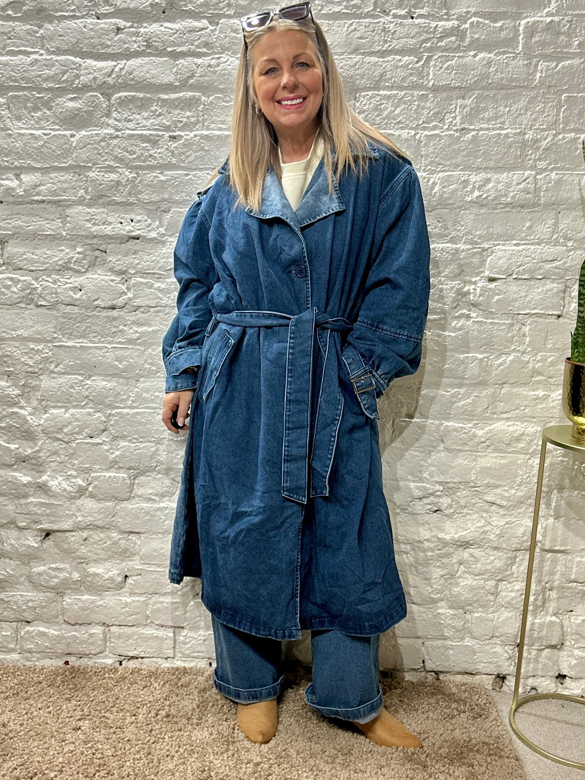 Bluefoundry Classic Oversized Belted Trench In Light Blue Denim