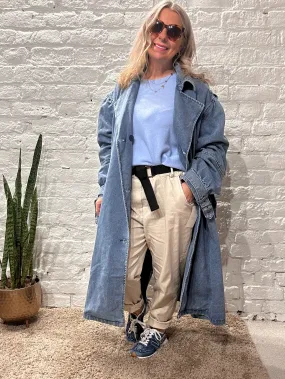 Bluefoundry Classic Oversized Belted Trench In Light Blue Denim