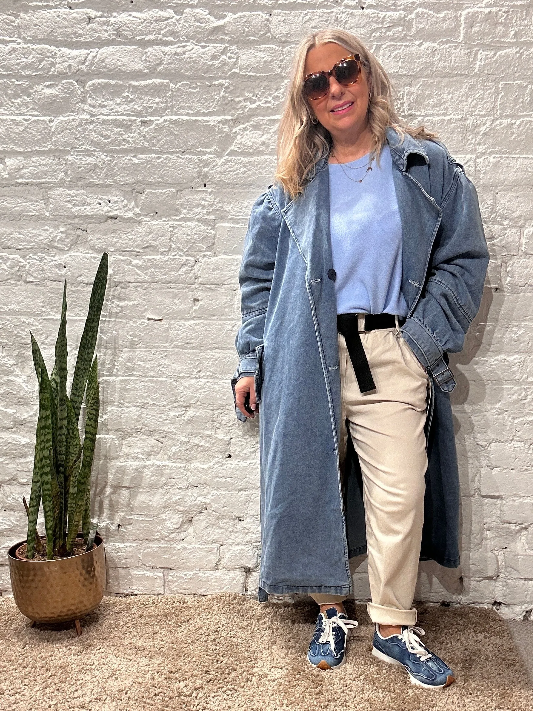 Bluefoundry Classic Oversized Belted Trench In Light Blue Denim