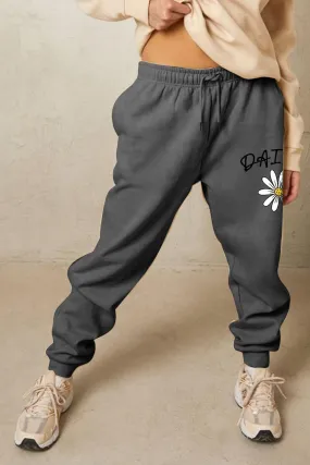 Daisy Graphic Drawstring Tapered Leg Sweatpants
