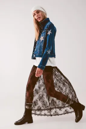 Denim Jacket With Star Embellishment In Midwash