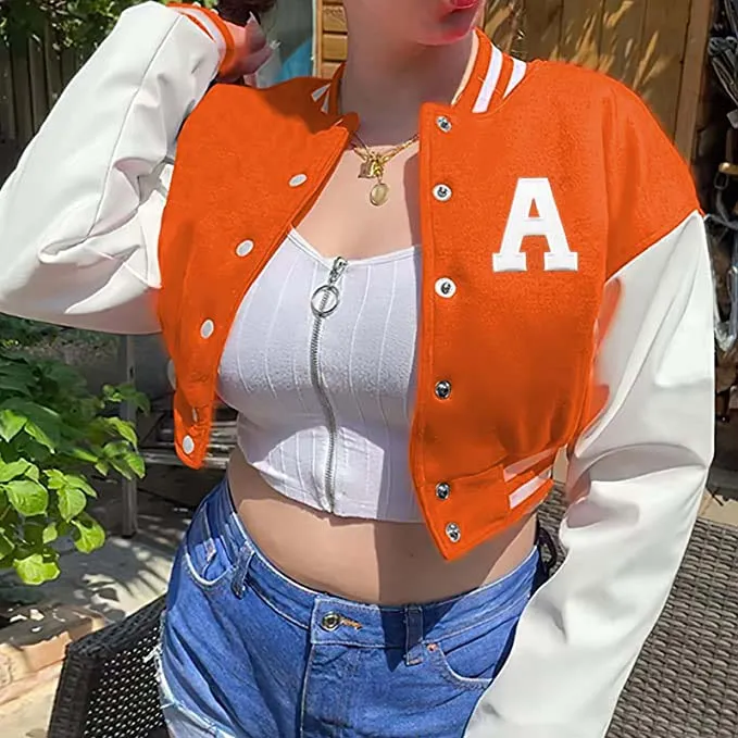 Embroidered Cropped Letterman Jacket