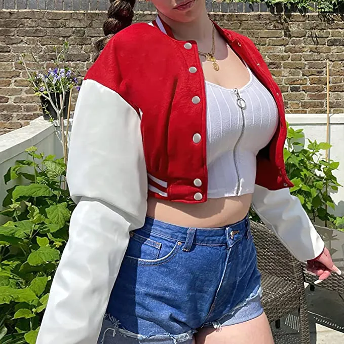 Embroidered Cropped Letterman Jacket