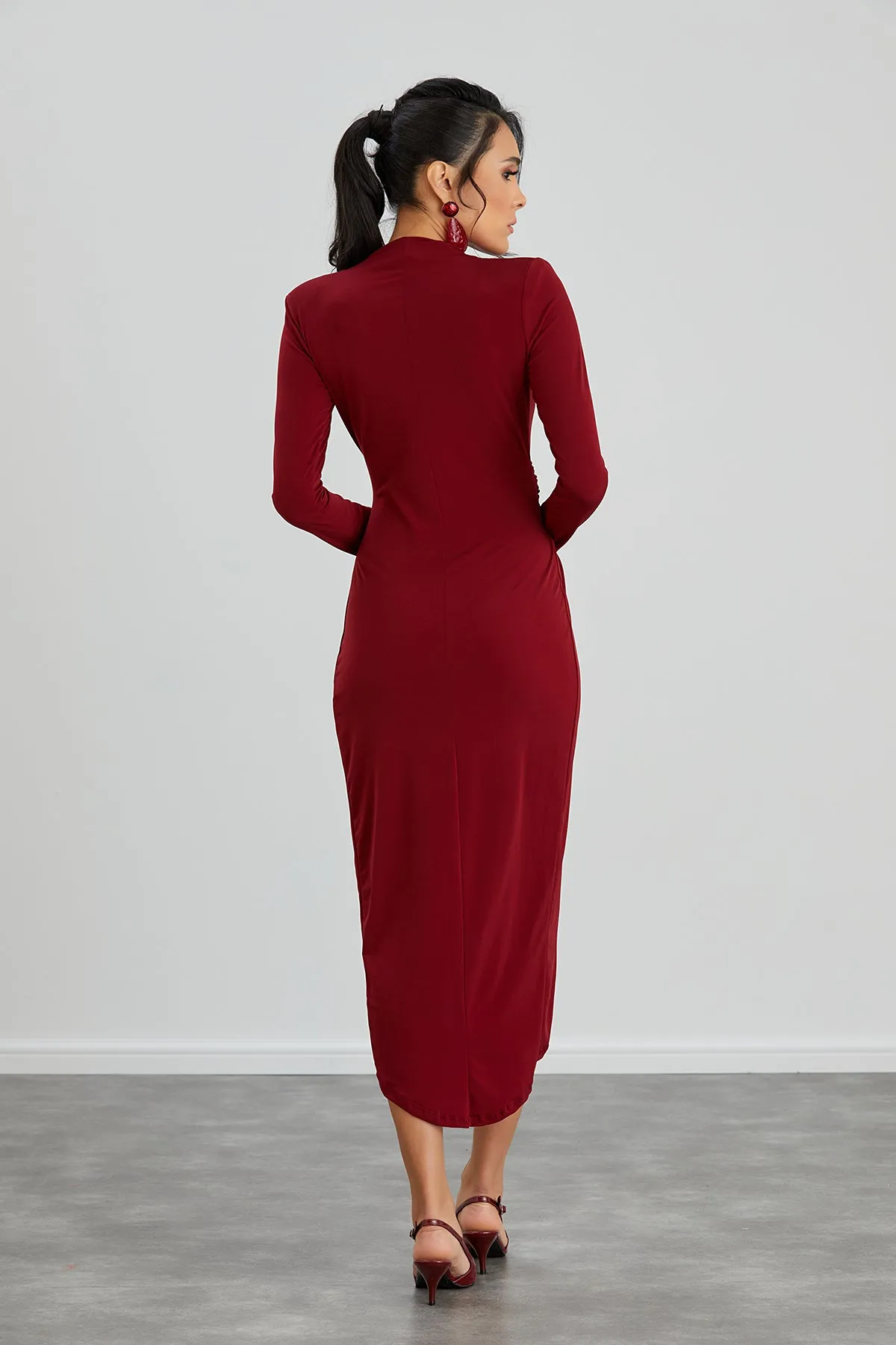 Forever Wrap Midi dress with front Slit in Burgundy