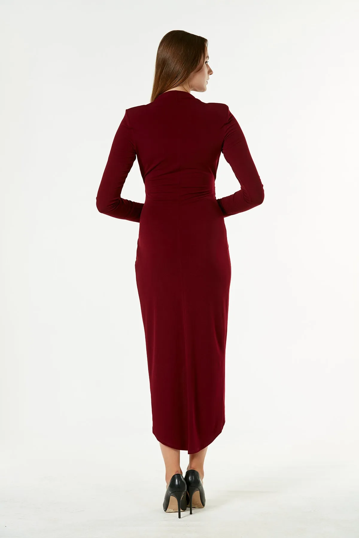 Forever Wrap Midi dress with front Slit in Burgundy