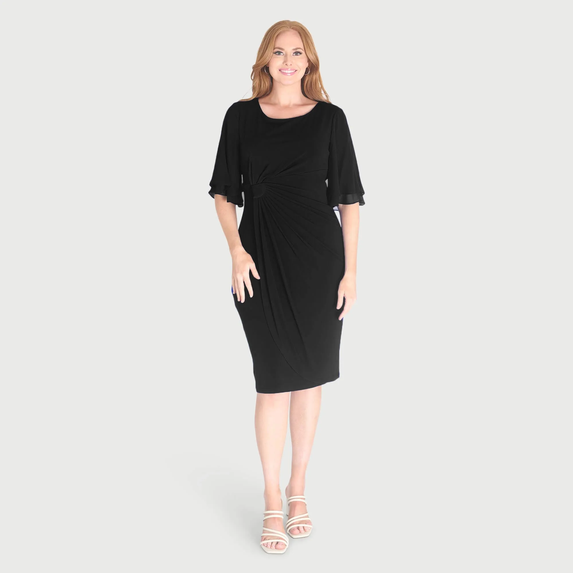 Genieve Black Faux Wrap Dress