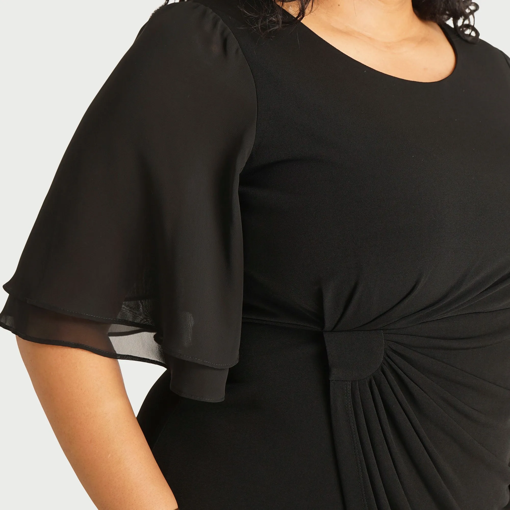 Genieve Black Faux Wrap Dress
