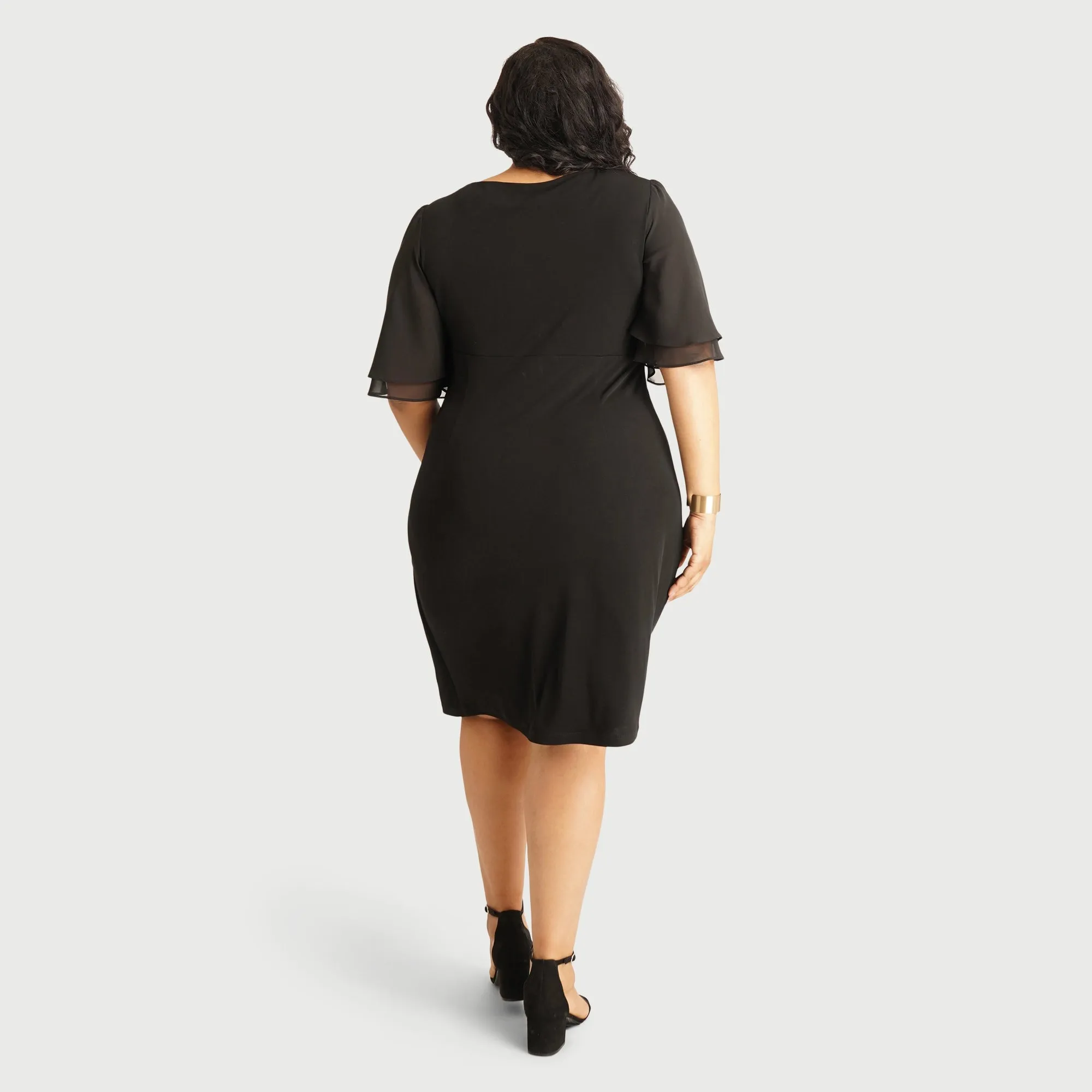 Genieve Black Faux Wrap Dress