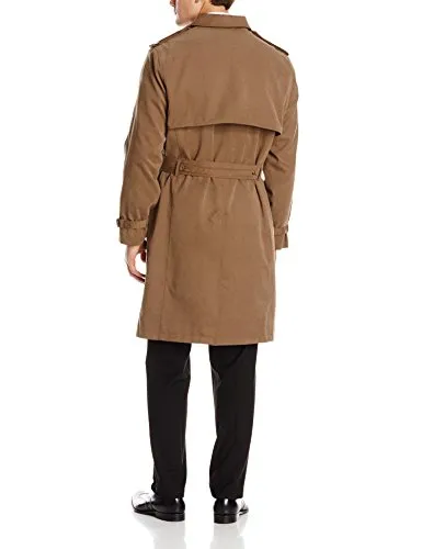 LONDON FOG Men's Plymouth Double Breasted Belted Micro Twill Light Lined Trench Coat, Dark Khaki, 38 Regular