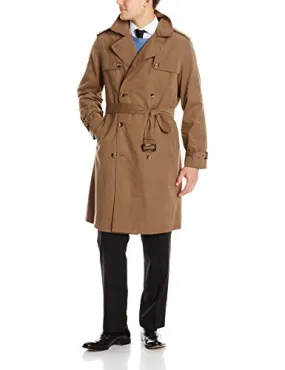 LONDON FOG Men's Plymouth Double Breasted Belted Micro Twill Light Lined Trench Coat, Dark Khaki, 38 Regular