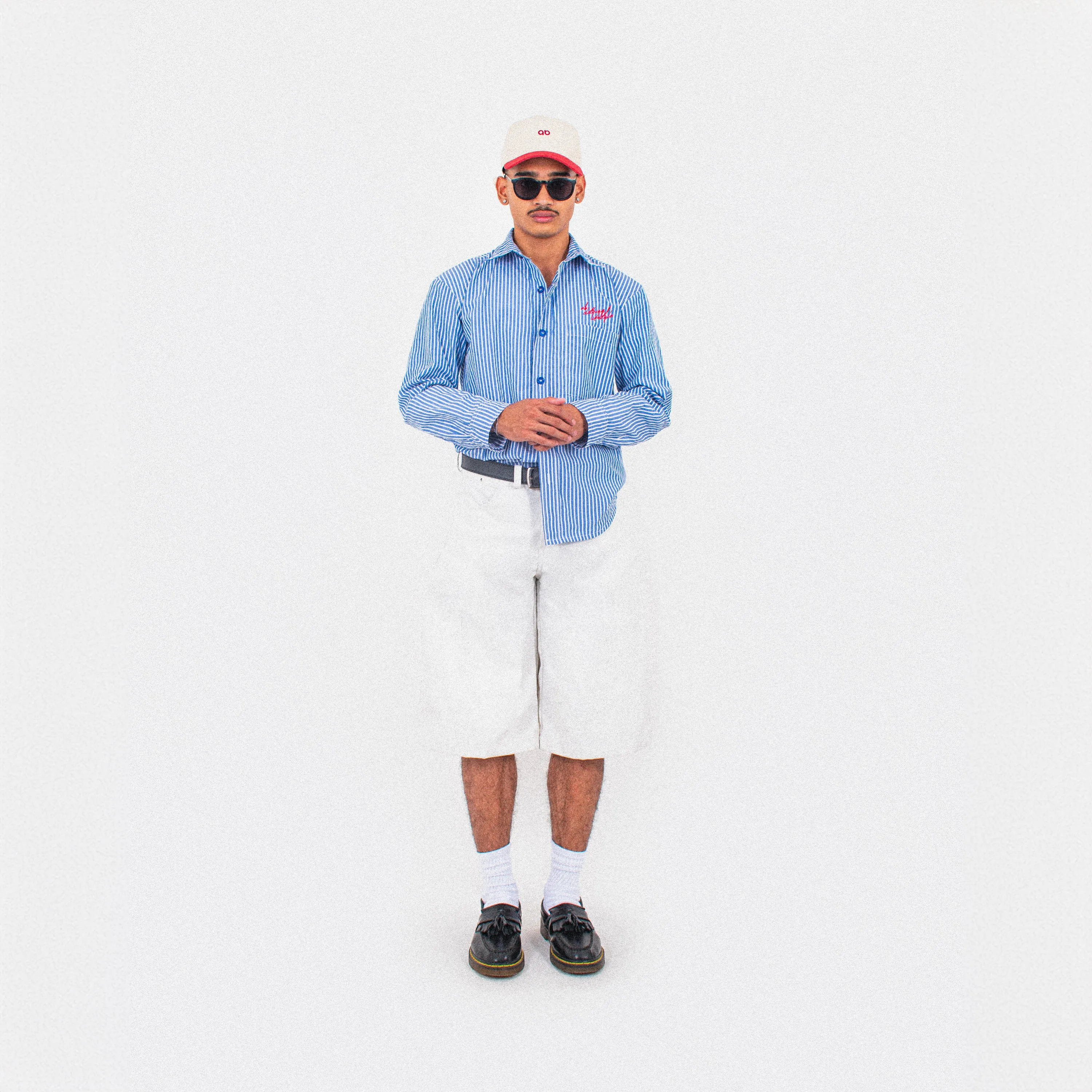 long sleeve shirt | button-down | loose-fit | retro striped | vintage blue