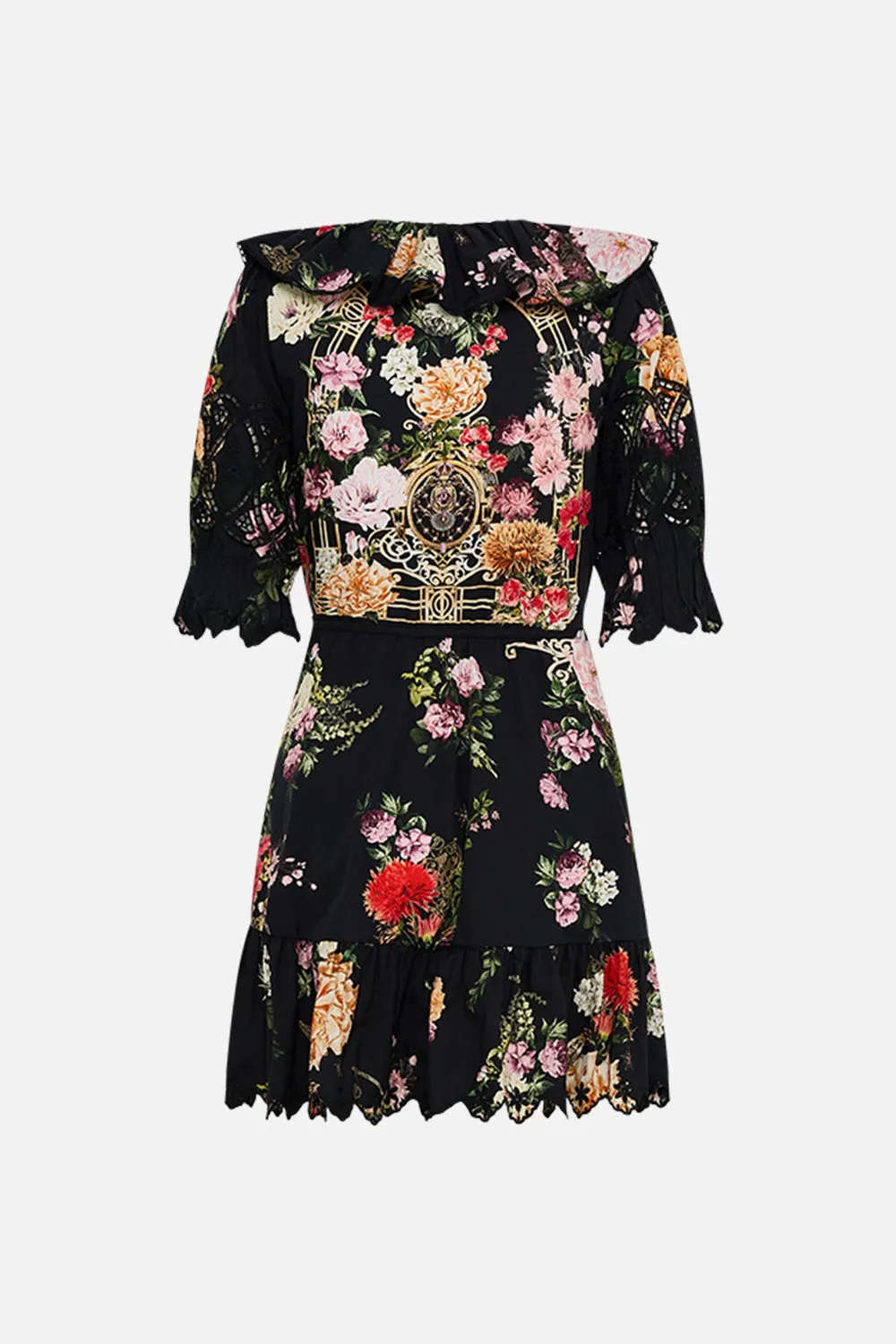 MINI WRAP DRESS WITH PUFF SLEEVE ADORNED IN ALEXANDRIA