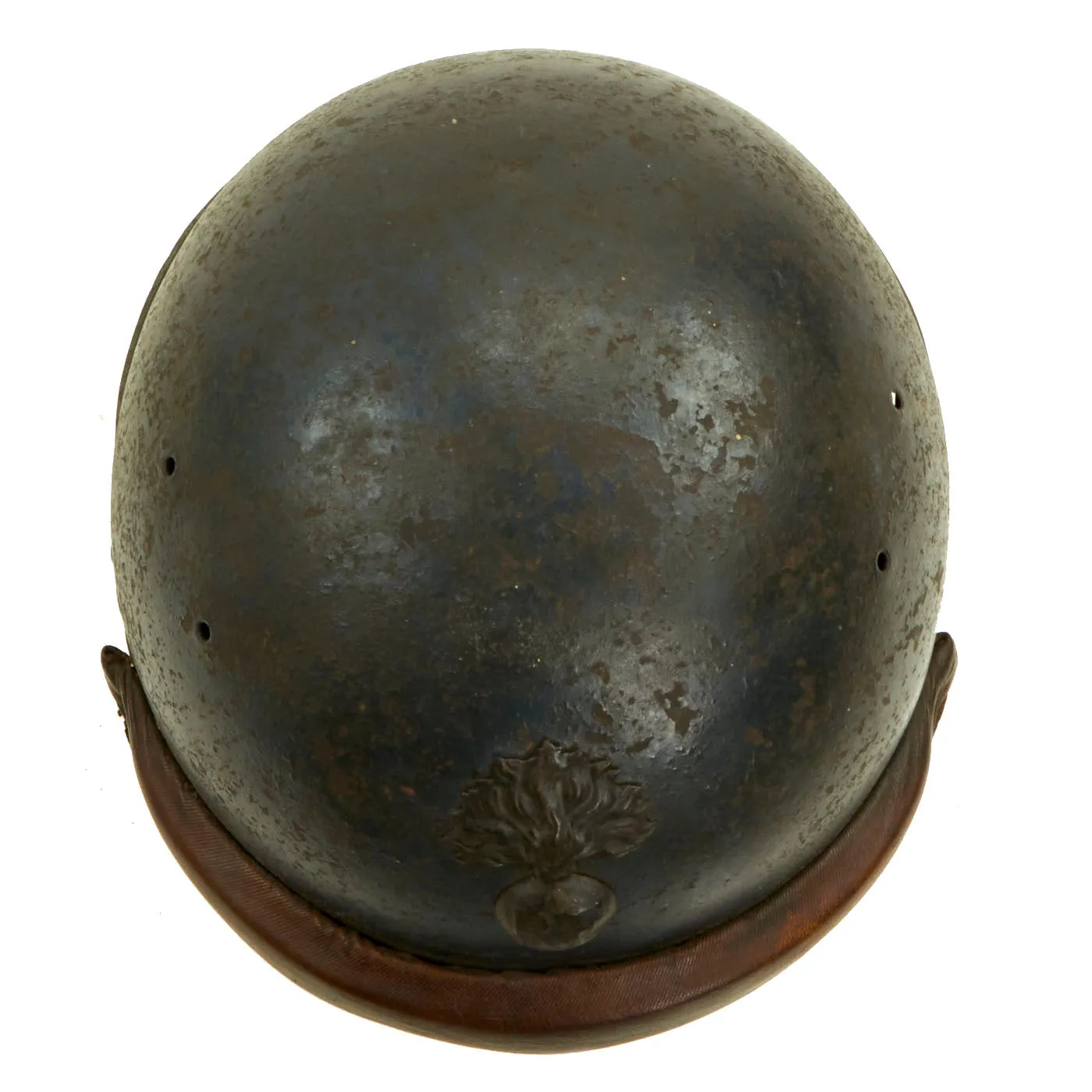 Original French WWII Model 1935 Tanker Armored Vehicle Helmet with Blue Paint