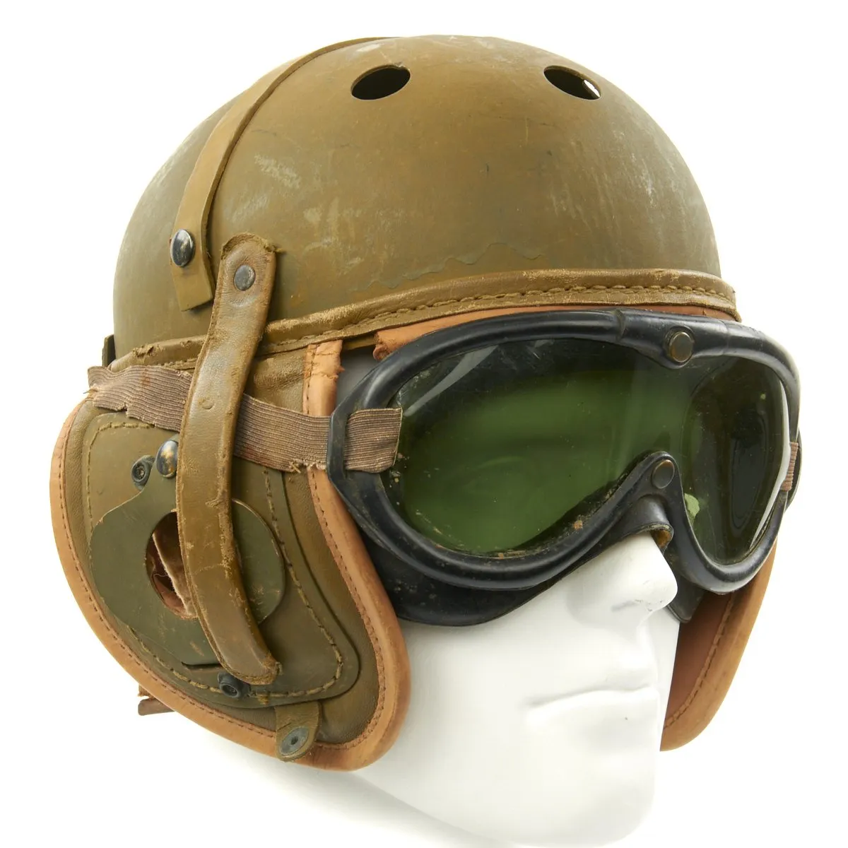 Original U.S. WWII M38 Tanker Helmet by Rawlings with M-1944 Polaroid Goggles - Size 7 1/8