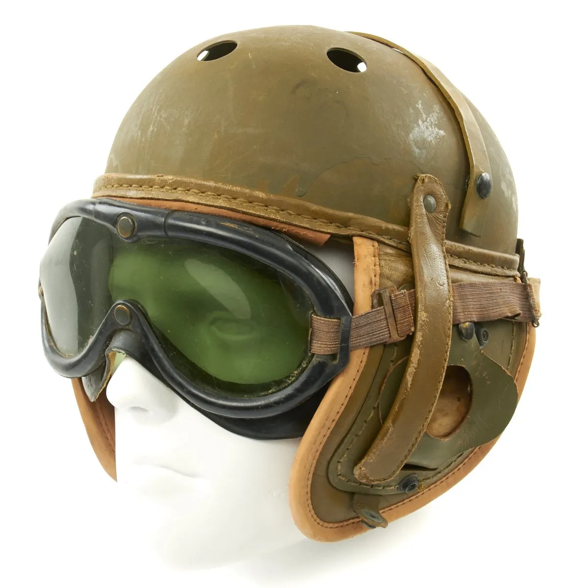 Original U.S. WWII M38 Tanker Helmet by Rawlings with M-1944 Polaroid Goggles - Size 7 1/8