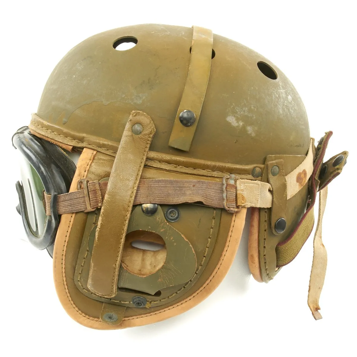 Original U.S. WWII M38 Tanker Helmet by Rawlings with M-1944 Polaroid Goggles - Size 7 1/8