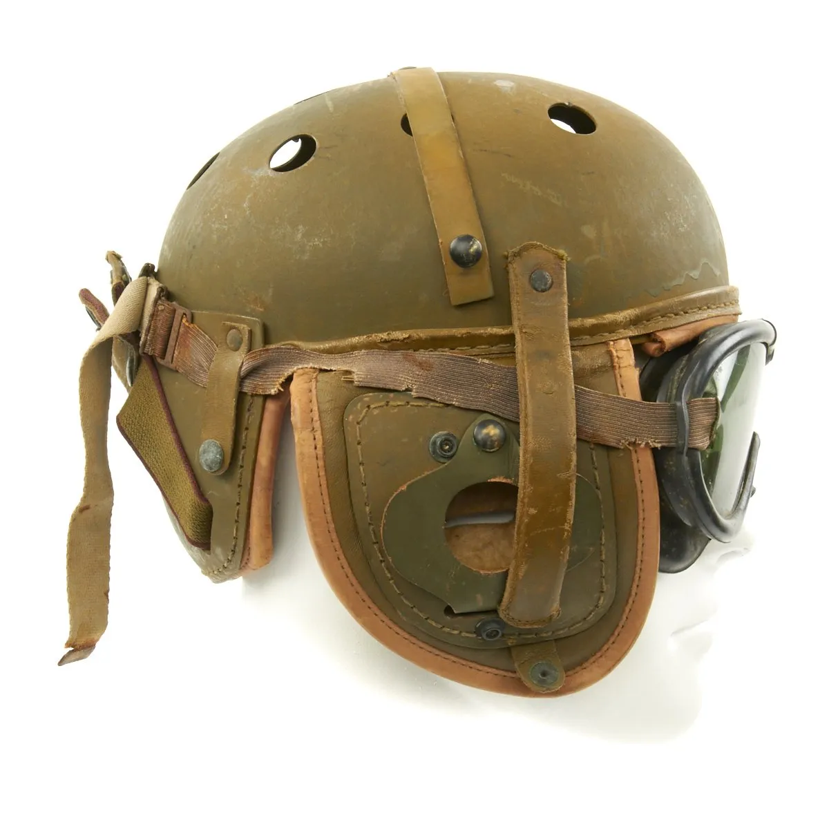 Original U.S. WWII M38 Tanker Helmet by Rawlings with M-1944 Polaroid Goggles - Size 7 1/8