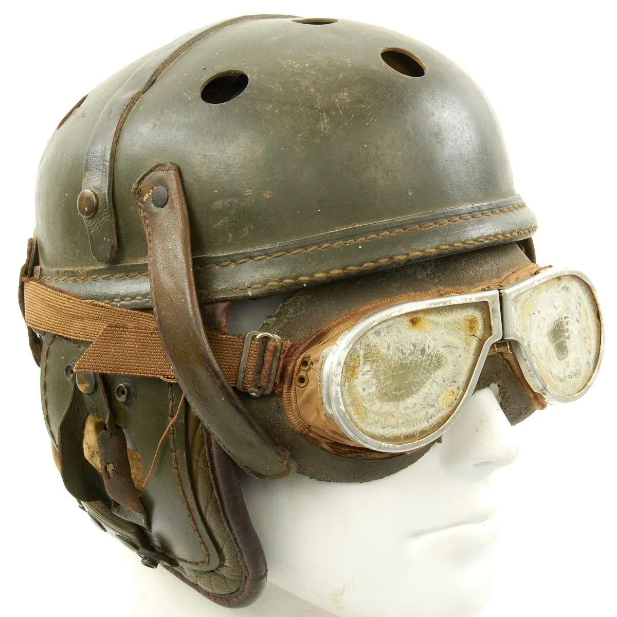 Original U.S. WWII M38 Tanker Helmet by Wilson Athletic Goods with Resistal Goggles