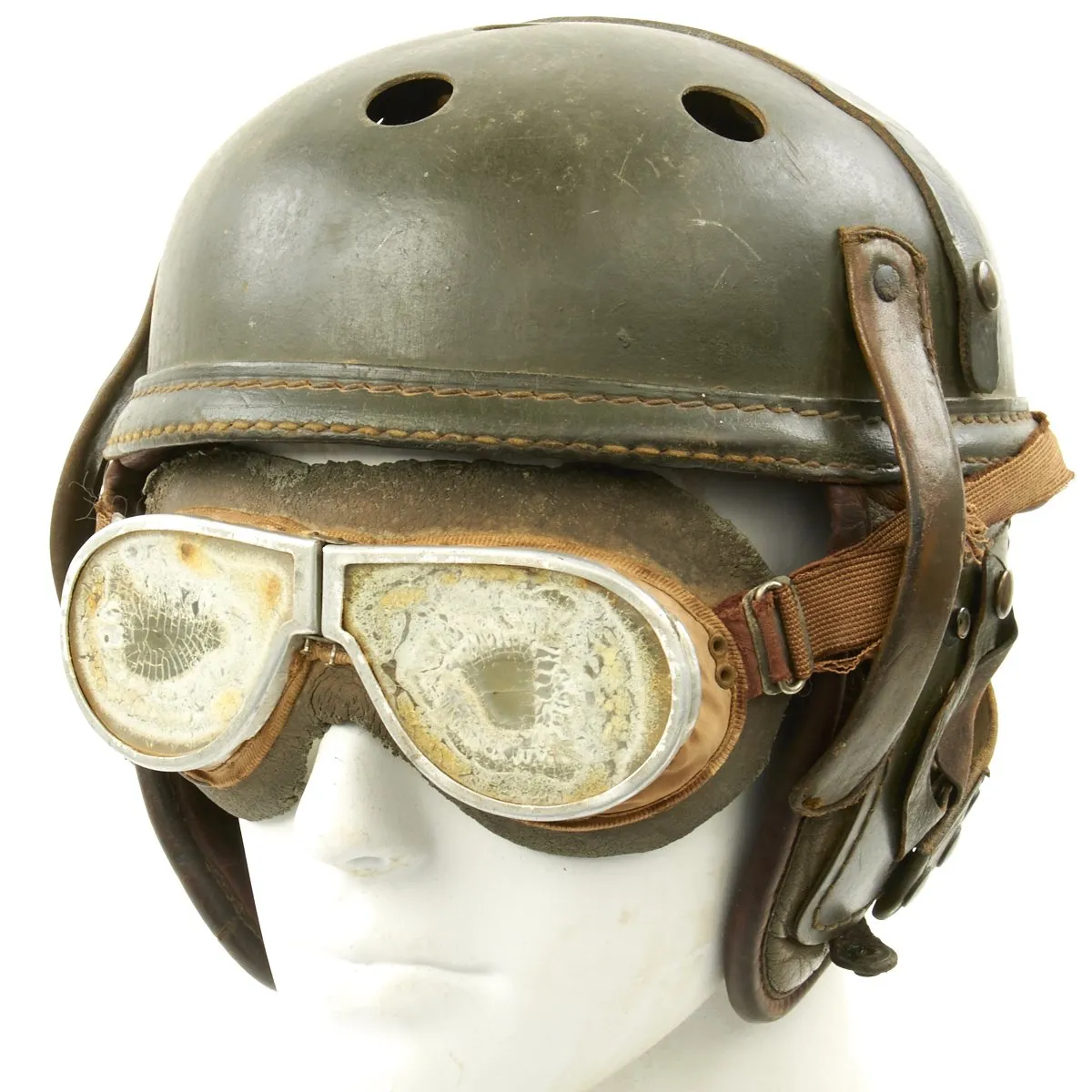 Original U.S. WWII M38 Tanker Helmet by Wilson Athletic Goods with Resistal Goggles