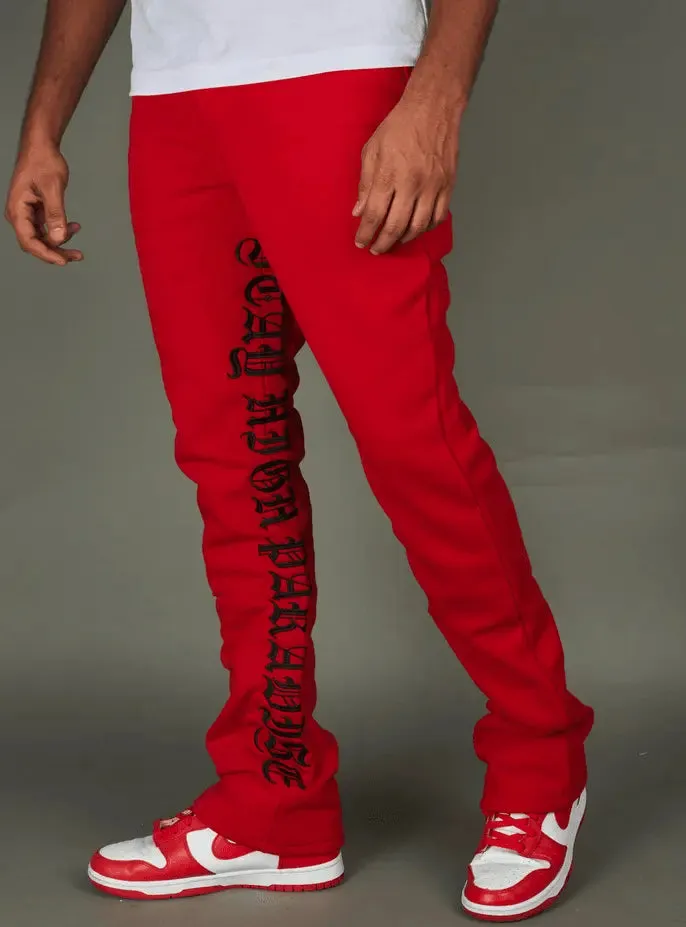 Rebel Minds - Stay High Flc Stacked Sweatpants - Red