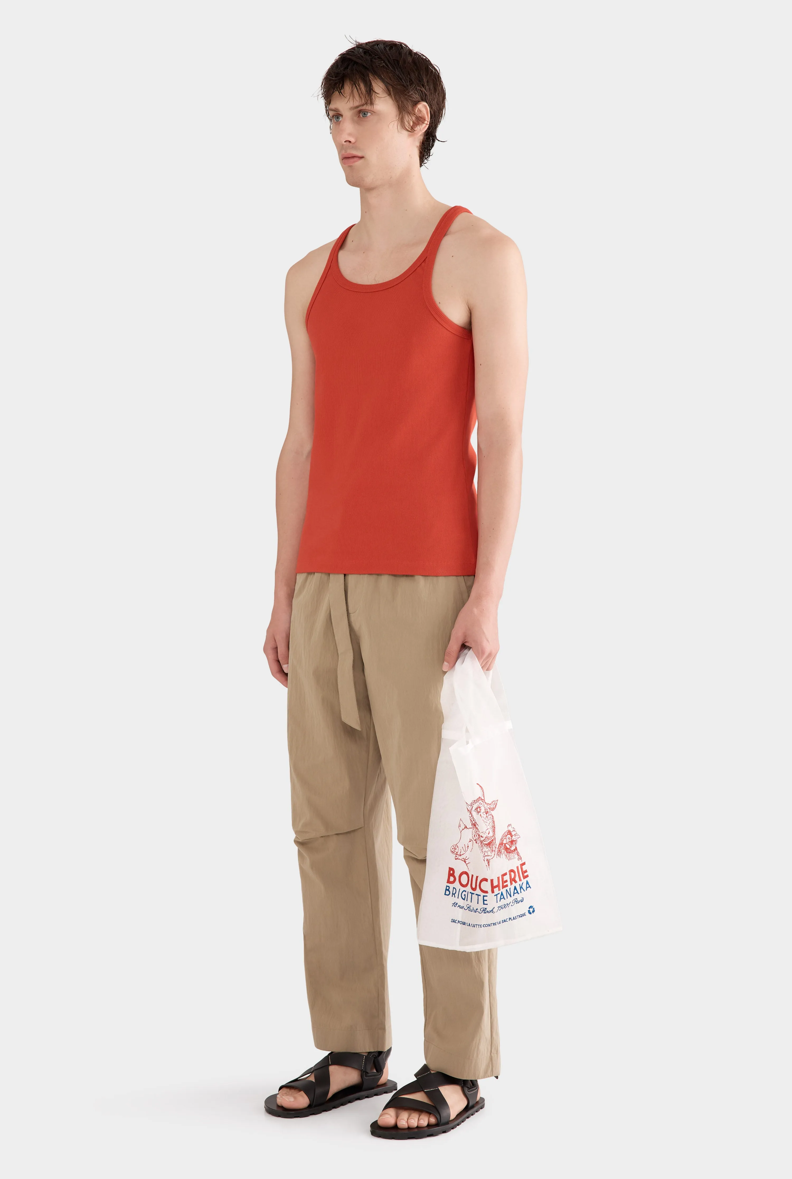 Slim Fit Jersey Rib Tank - Red