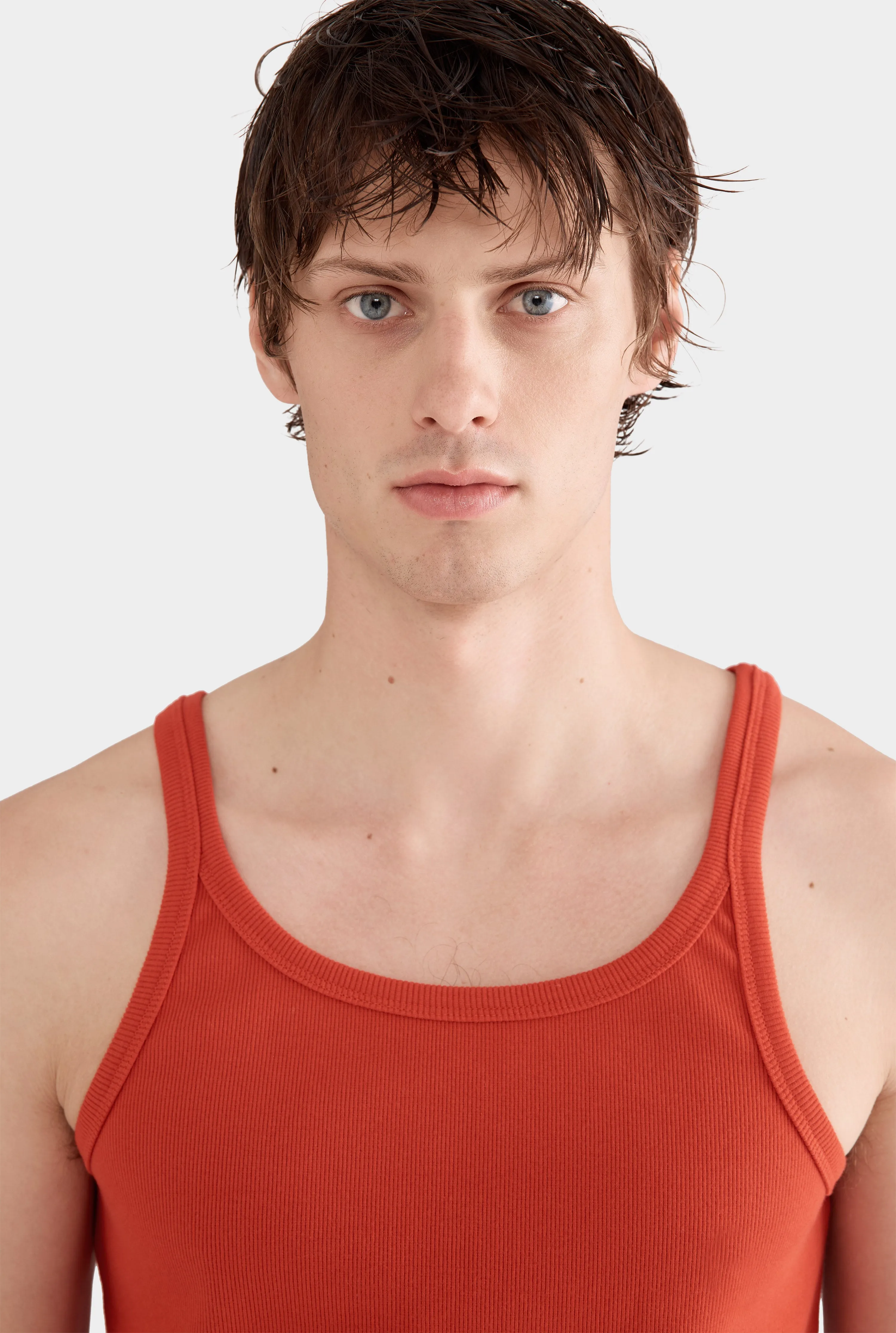 Slim Fit Jersey Rib Tank - Red
