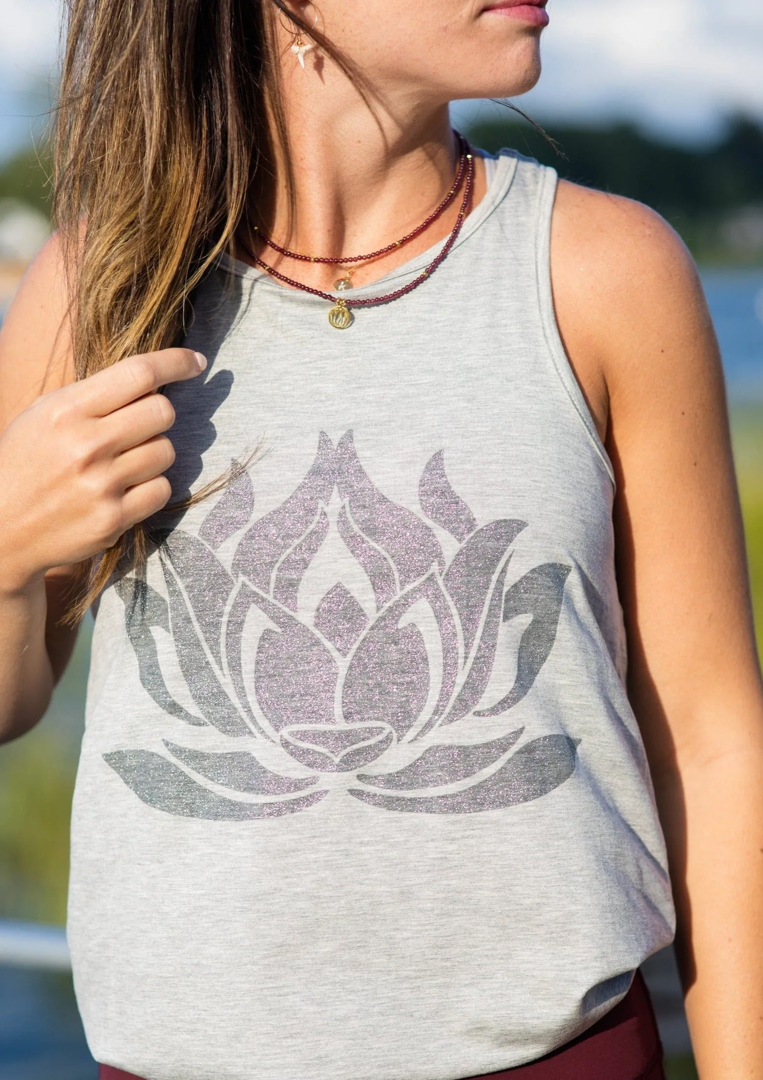 Sparkle LOTUS Heather Grey Racerback Tank