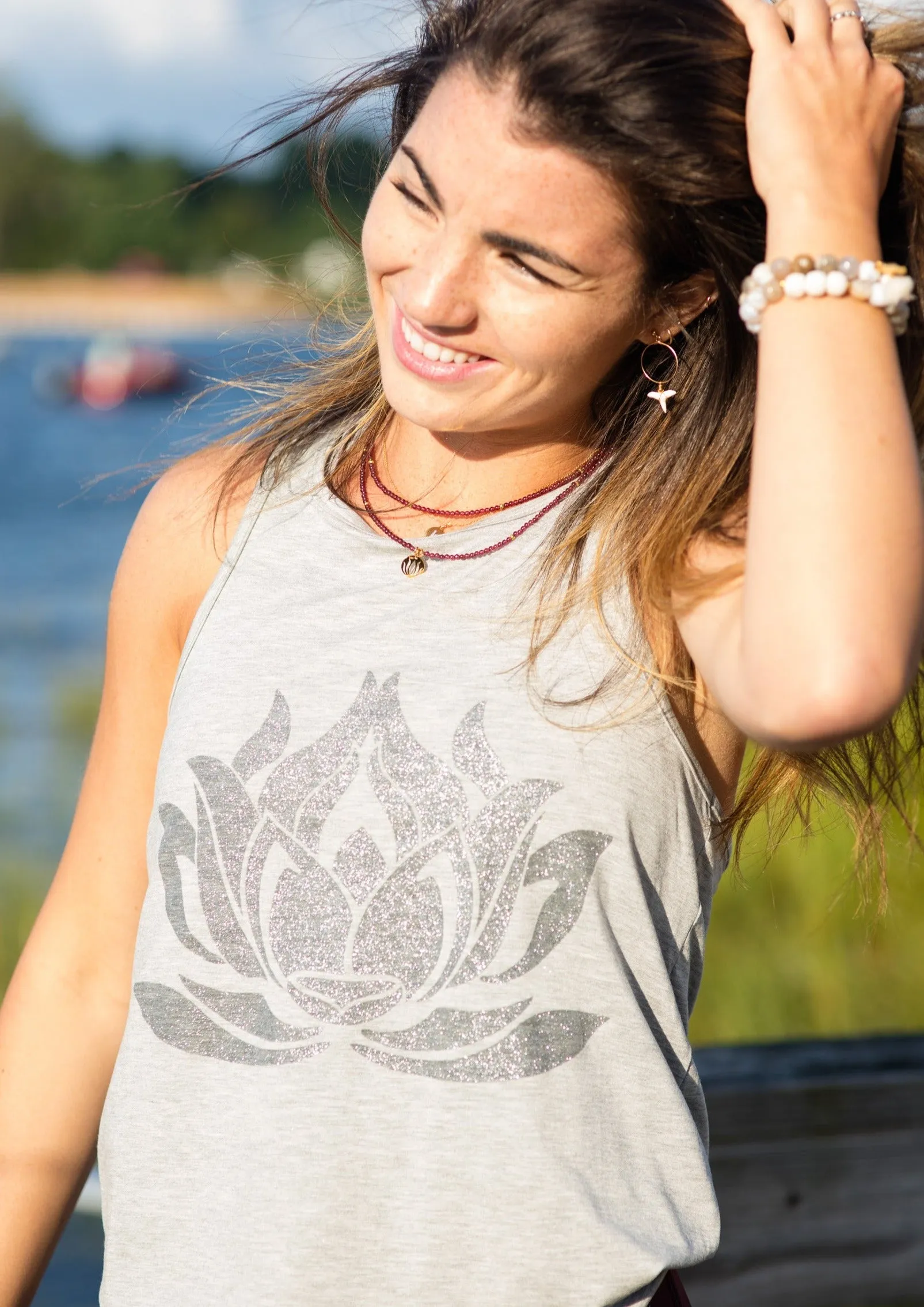 Sparkle LOTUS Heather Grey Racerback Tank