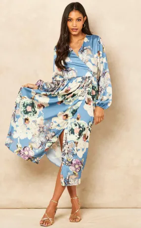 Wrap Long Sleeve Midi dress in Floral print