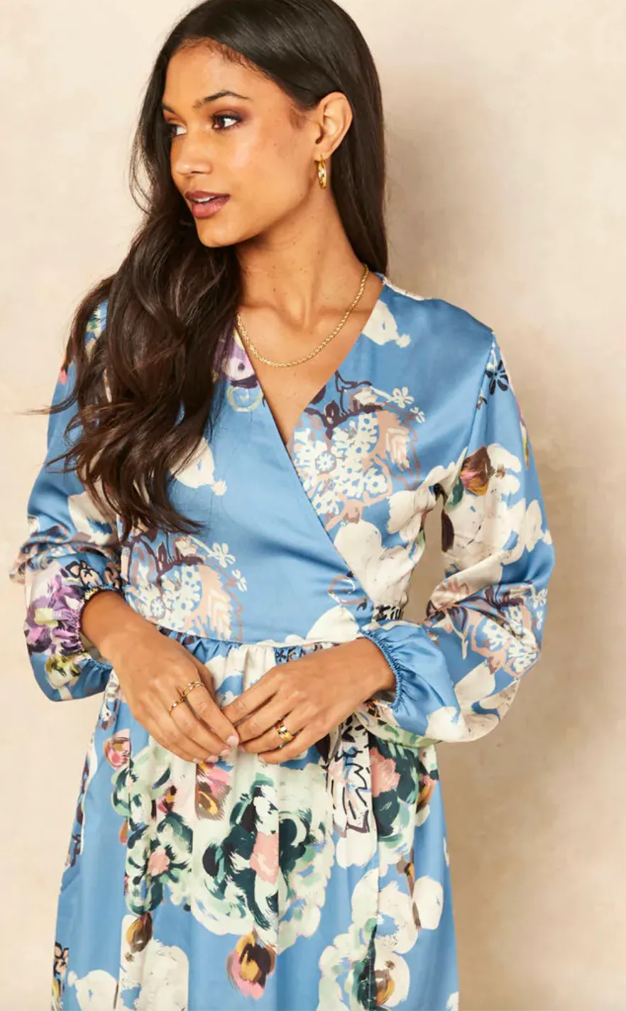 Wrap Long Sleeve Midi dress in Floral print