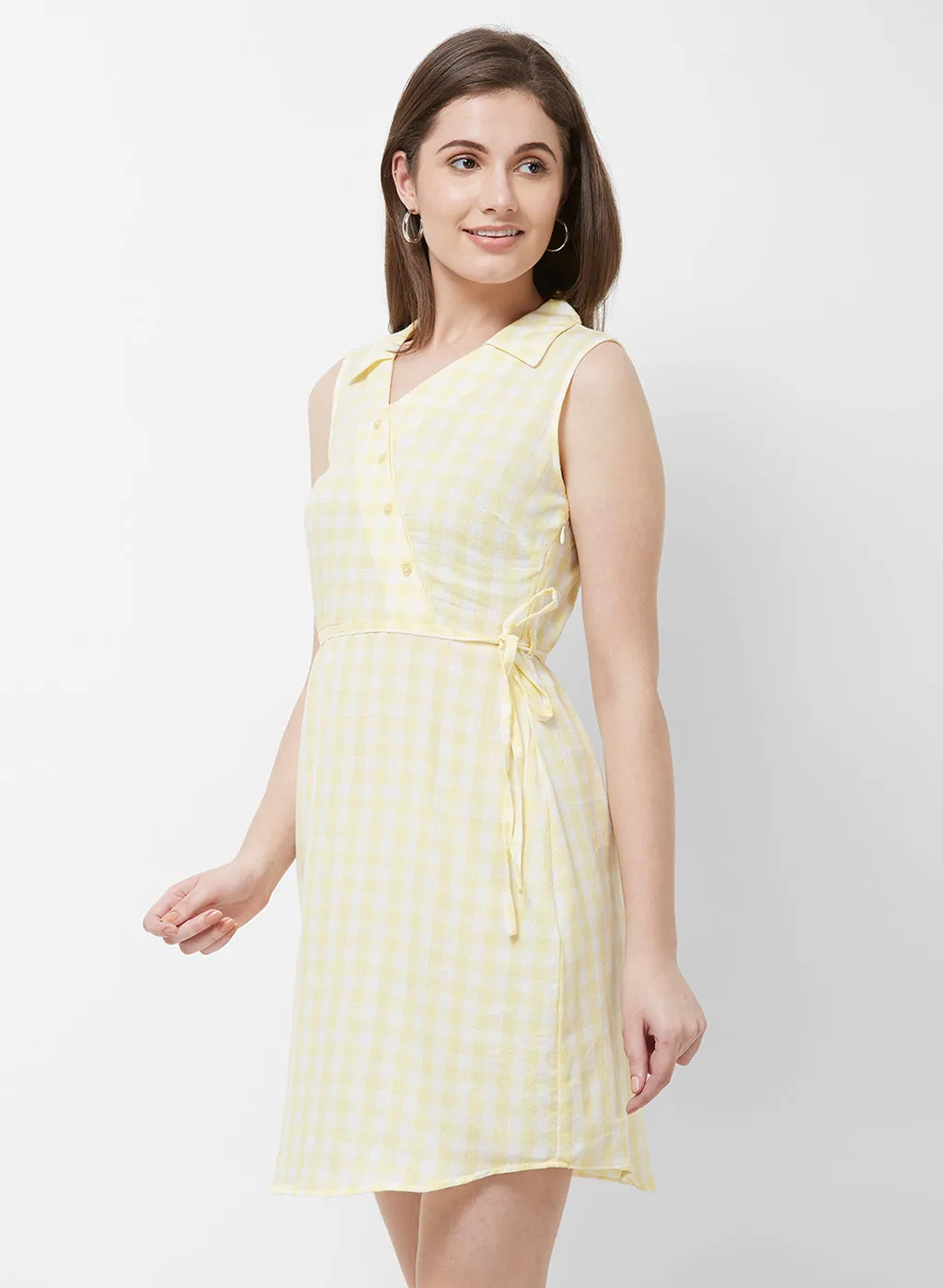Yellow Checkered Sleeveless Dress